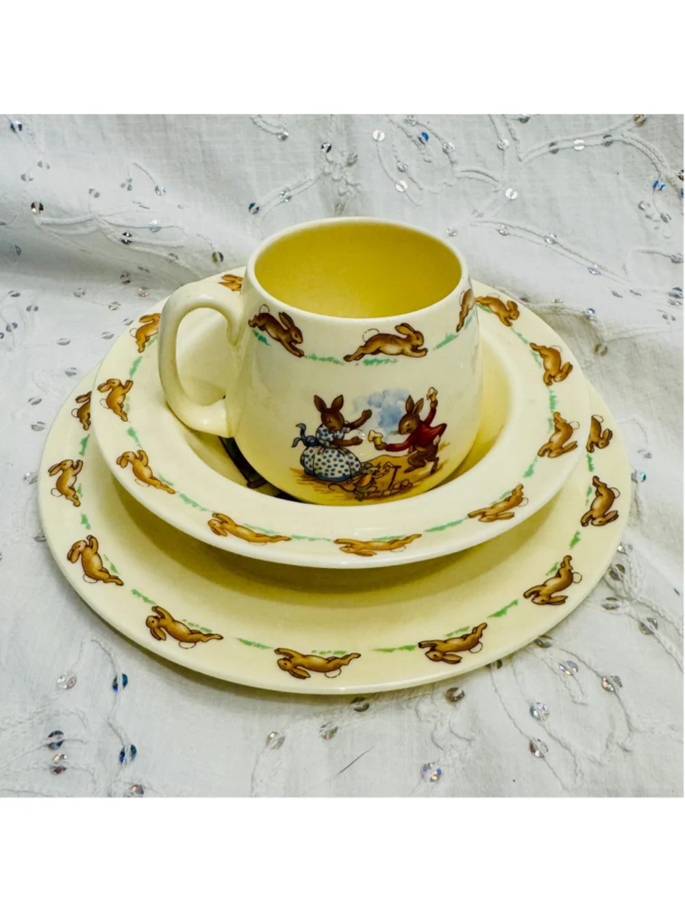 Royal Doulton Bunnykins Fine Bone China Children’s 3-Piece Dish Set | England c.